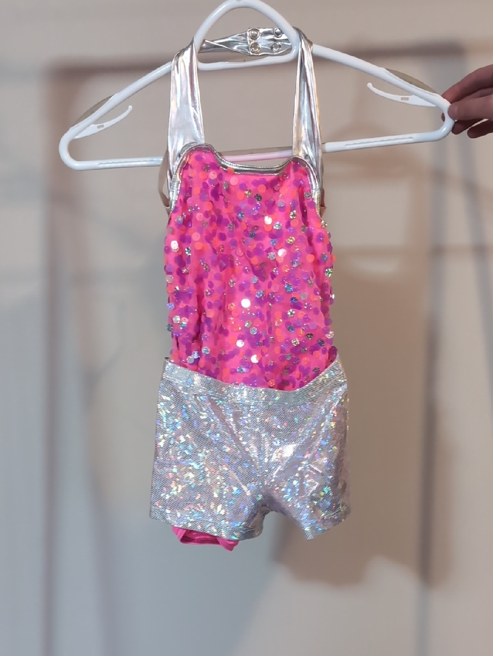 Weissman Pink Sequin and Silver Holographic Dance Costume